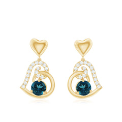 Round London Blue Topaz and Diamond Heart Drop Earring