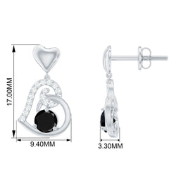 Round Created Black Diamond Heart Drop Earrings with Diamond