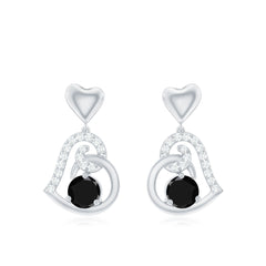 Round Created Black Diamond Heart Drop Earrings with Diamond
