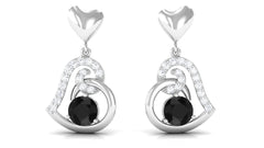 Round Created Black Diamond Heart Drop Earrings with Diamond