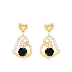 Round Created Black Diamond Heart Drop Earrings with Diamond