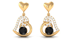 Round Created Black Diamond Heart Drop Earrings with Diamond