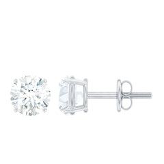 Round Moissanite 1 Carat Stud Earrings with Screw Back
