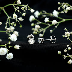 Round Moissanite 1 Carat Stud Earrings with Screw Back