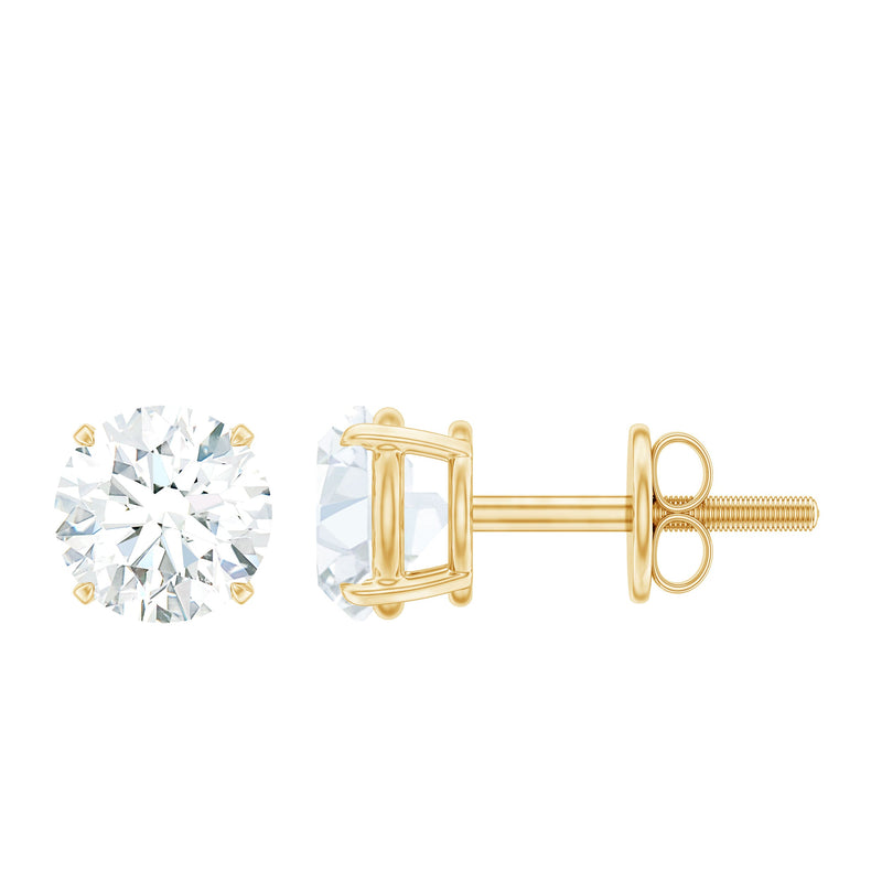 Round Moissanite 1 Carat Stud Earrings with Screw Back