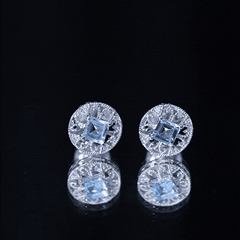 Natural Aquamarine Vintage Stud Earrings with Lab Diamond