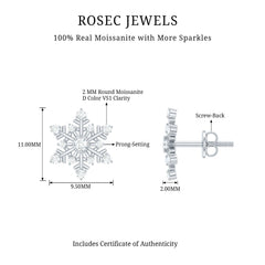 Certified Moissanite Snowflake Stud Earrings For Christmas