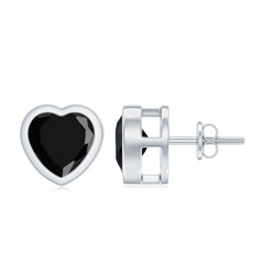 Bezel Set Black Onyx Heart Stud Earring