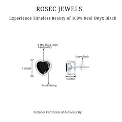 Bezel Set Black Onyx Heart Stud Earring
