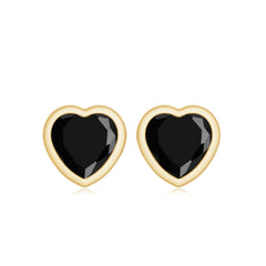 Bezel Set Black Onyx Heart Stud Earring
