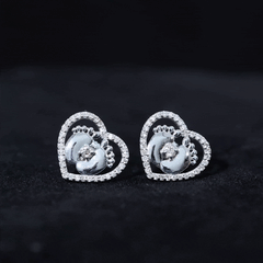 Diamond Heart Stud Earrings with Baby Feet