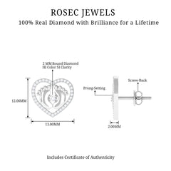 Diamond Heart Stud Earrings with Baby Feet