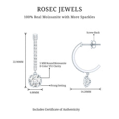 Moissanite Hoop Drop Earrings For Her
