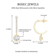 Moissanite Hoop Drop Earrings For Her