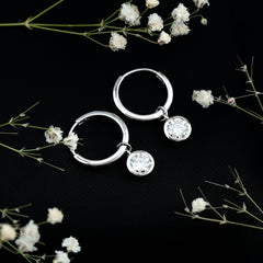 Bezel Set 2 Carat Round Moissanite Drop Hoop Earrings