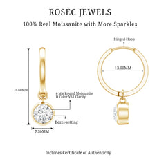 Bezel Set Moissanite and Hinged Hoop Earrings