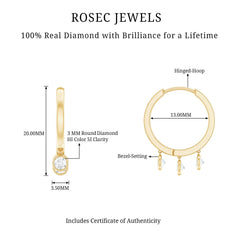 Natural 3 Stone Diamond Drop Hoop Earrings