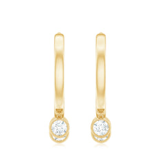 Natural 3 Stone Diamond Drop Hoop Earrings
