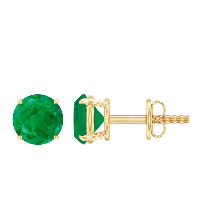 Natural Emerald Stud Earrings with Screw Back