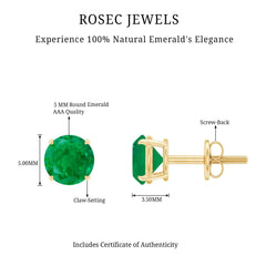 Natural Emerald Stud Earrings with Screw Back
