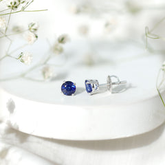 5MM Round Blue Sapphire Solitaire Stud Earrings in Claw Setting