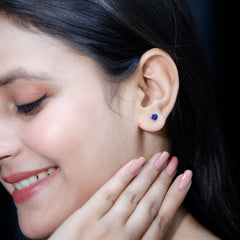 5MM Round Blue Sapphire Solitaire Stud Earrings in Claw Setting