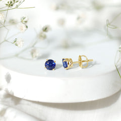 5MM Round Blue Sapphire Solitaire Stud Earrings in Claw Setting