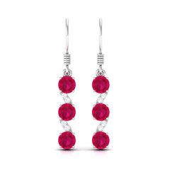 Natural Ruby Diamond Dangle Earrings with Fish Hook