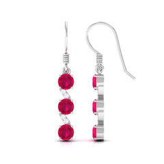 Natural Ruby Diamond Dangle Earrings with Fish Hook