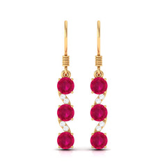 Natural Ruby Diamond Dangle Earrings with Fish Hook