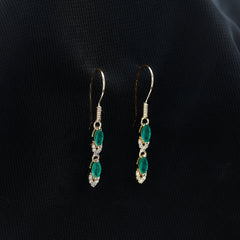Marquise Cut Emerald Dangle Earrings with Diamond
