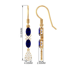 2 CT Oval Cut Blue Sapphire and Diamond Dangle Earrings