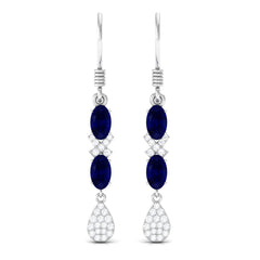 2 CT Oval Cut Blue Sapphire and Diamond Dangle Earrings