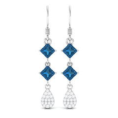 2.75 CT London Blue Topaz and Diamond Drop Dangle Earrings