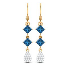 2.75 CT London Blue Topaz and Diamond Drop Dangle Earrings