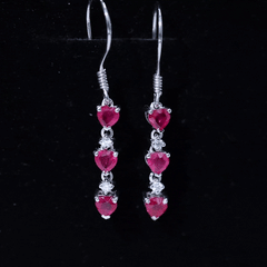 Lab Grown Ruby Heart Dangle Earrings with Diamond