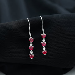 Lab Grown Ruby Heart Dangle Earrings with Diamond