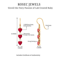 Lab Grown Ruby Heart Dangle Earrings with Diamond