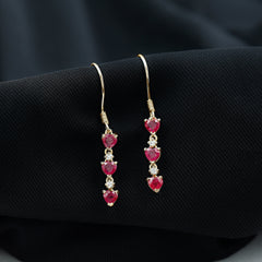 Lab Grown Ruby Heart Dangle Earrings with Diamond