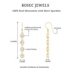 Bezel Set Round Moissanite Simple Dangle Earrings