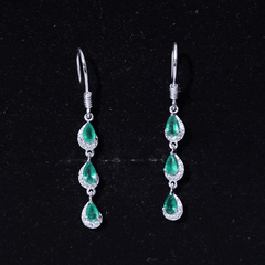 Pear Cut Emerald Dangle Earrings with Diamond