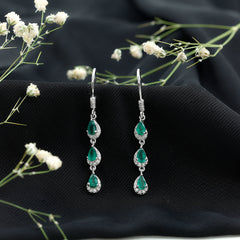 Pear Cut Emerald Dangle Earrings with Diamond