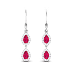 Real Pear Shape Ruby Dangle Earrings with Diamond