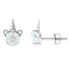 1 Carat Ethiopian Opal Unicorn Stud Earrings for Women