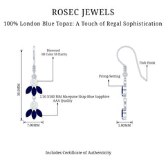 Natural Blue Sapphire and Diamond Leaf Dangle Earrings