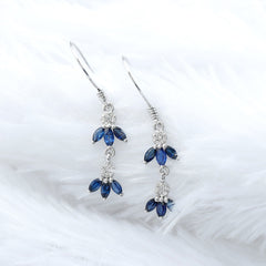 Natural Blue Sapphire and Diamond Leaf Dangle Earrings