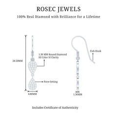 1/2 CT Round Cut Diamond Dangle Earrings in Gold