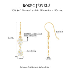 1/2 CT Round Cut Diamond Dangle Earrings in Gold