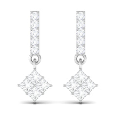 Princess and Round Cut Diamond Contemporary Dangle Earrings