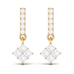 Princess and Round Cut Diamond Contemporary Dangle Earrings